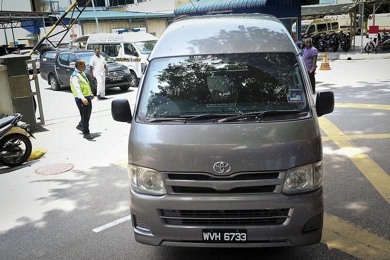 A van said to be carrying the body of Mr Kim Jong Nam leaving a hospital compound in Kuala Lumpur yesterday. The body was sent back to North Korea after the "receipt of a letter from his family requesting the remains be returned" there, said Mr Najib