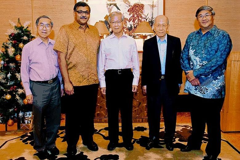 Former attorneys- general (from far left) Chao Hick Tin, Sundaresh Menon, who is the current Chief Justice, Chan Sek Keong, the late Tan Boon Teik and Walter Woon in a 2010 photo from the book launched yesterday marking the AGC's 150th anniversary.