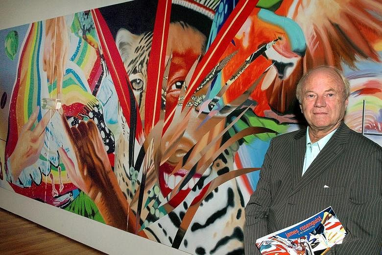 James Rosenquist with his art work, Brazil, at the art museum in Wolfsburg, Germany.