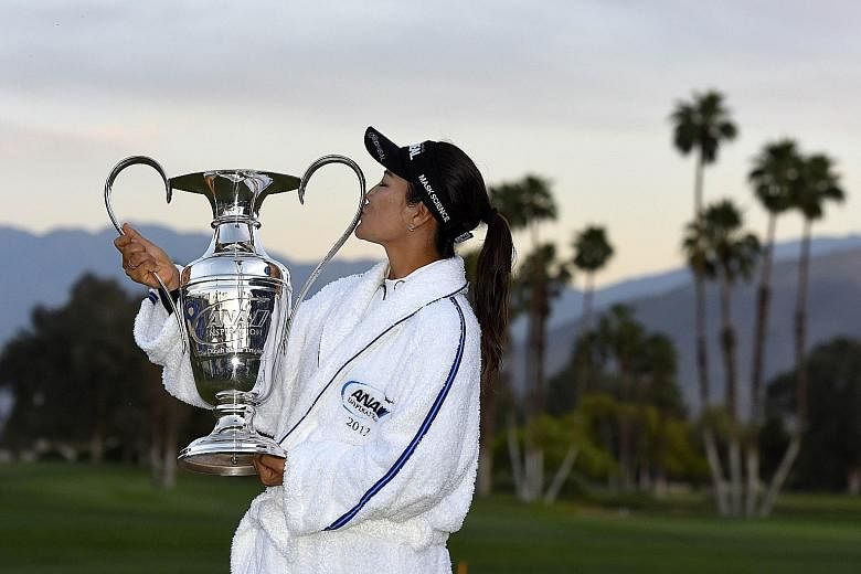 Ryu So Yeon kissing the ANA Inspiration trophy, the first Major of 2017. This was Ryu's second Major and the victory moves her up to world No. 2 behind Lydia Ko of New Zealand.