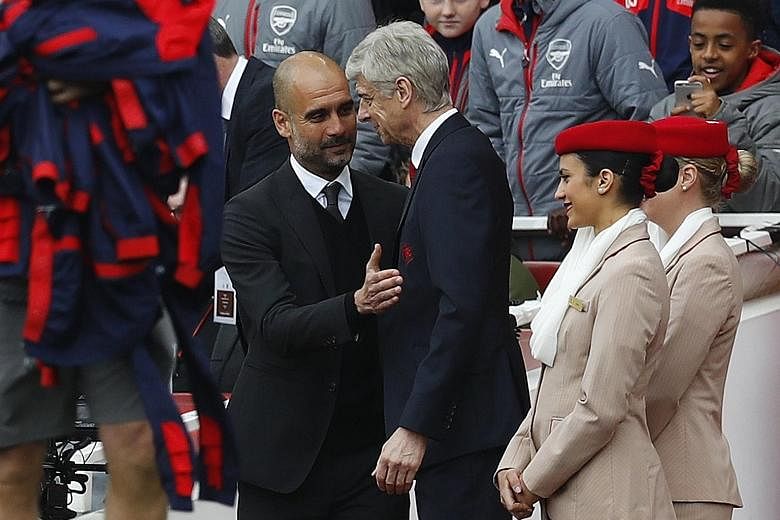 Both City boss Pep Guardiola (left) and Arsenal manager Arsene Wenger have realised that making the Champions League would mean a reasonably successful season.