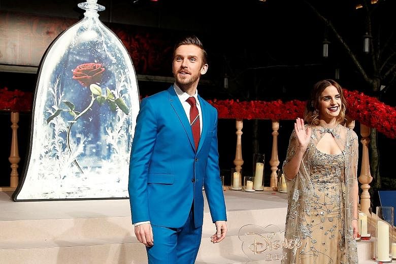 Beauty And The Beast stars Emma Watson and Dan Stevens at the movie's Shanghai premiere on Feb 27. The film has fuelled Chinese demand for related merchandise in Shanghai Disneyland.