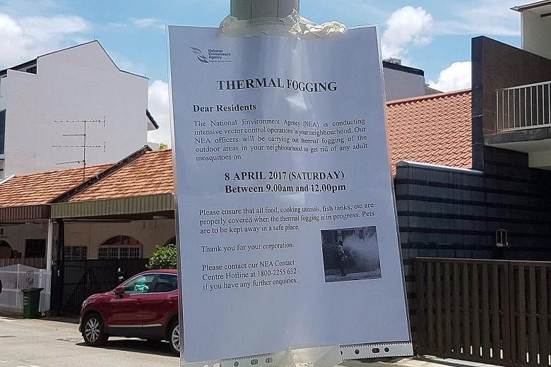 An NEA thermal fogging notice posted in Hendry Close, where the second Zika cluster of the year has been found.