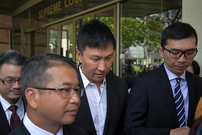 Clockwise from top: Chew Eng Han; Kong Hee, flanked by lawyers Edwin Tong and Aaron Lee (far right); and Tan Ye Peng. In meting out the harshest sentence among the six church leaders to Kong, the judges agreed he was the "ultimate leader" of the five
