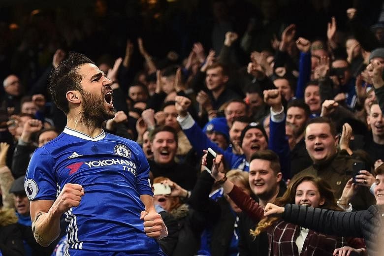 Chelsea's Cesc Fabregas celebrates scoring against Swansea on Feb 25. The midfielder said the focus is on the Blues' own performances and he is confident that his side can bounce back from anything.