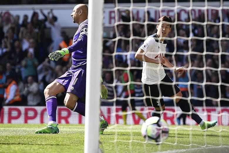 South Korea international Son Heung Min side-footing home his second goal and Tottenham's fourth in the 54th minute to complete the rout of Watford. The second- placed team's sixth straight league victory took them to 68 points from 31 games.