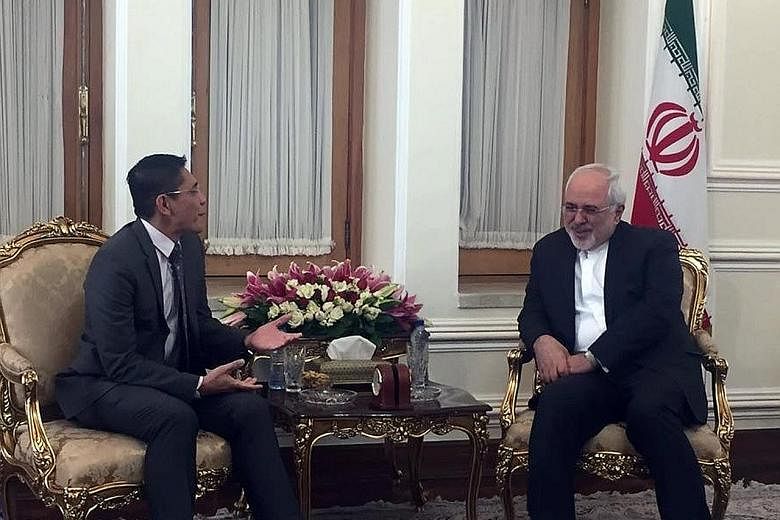 Senior Minister of State for Defence and Foreign Affairs Maliki Osman (at far left) calling on Iranian Foreign Minister Mohammad Javad Zarif during his five-day visit to Iran.