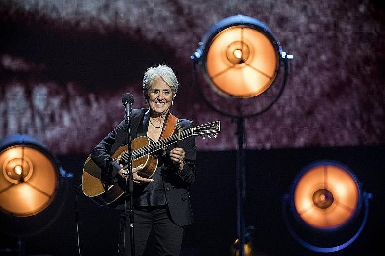 Electric Light Orchestra paid tribute to the late Chuck Berry; and Joan Baez (above), the sole woman among the inductees, at the ceremony.