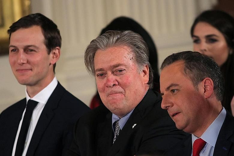 From left: Mr Jared Kushner and Mr Steve Bannon met last Friday at the request of Mr Reince Priebus, who told them that if they had any policy differences, they should air them internally. Mr Kushner and Mr Bannon had increasingly clashed in recent w