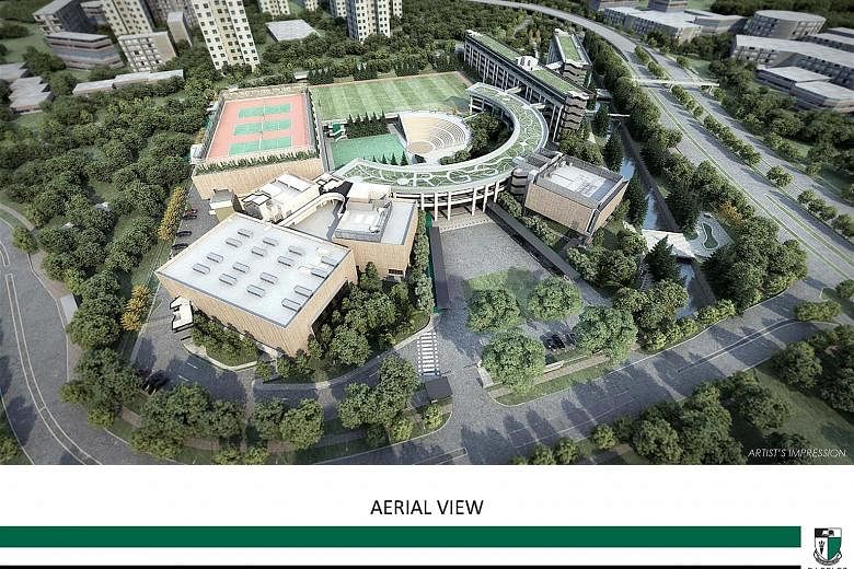 An artist's impression of Raffles Girls' School's new campus in Braddell Road, and the plot of land where the school will be built. The project's cost, previously reported to be $50 million, is being finalised. The school will have new learning space