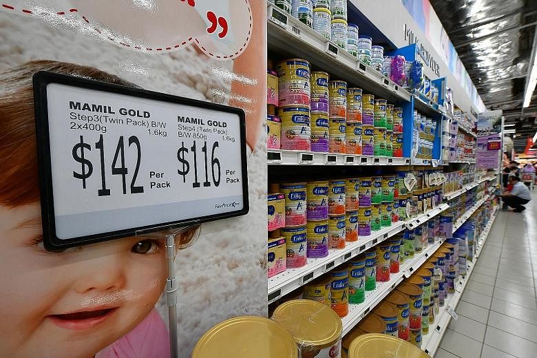Supermarkets stock a wide range of infant formulas for different needs.