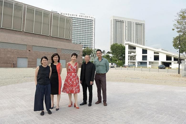 At the site of the future waterfront theatre are (from far left) Ms Yvonne Tham; National Arts Council CEO Rosa Daniel; Minister Grace Fu; Esplanade CEO Benson Puah; and Mr Yeo Whee Jim, senior director of the arts and heritage division at the Minist