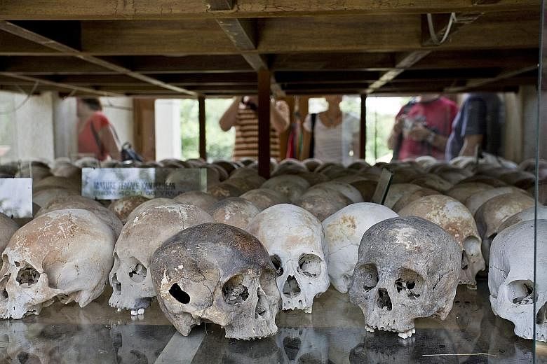 Skulls of victims of the Khmer Rouge at the Choeung Ek memorial in Phnom Penh. At least 1.7 million Cambodians died from 1975 to 1979 during the rule of the Khmer Rouge.