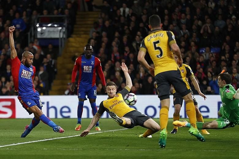 Crystal Palace's Andros Townsend blasting home their opening goal in the 3-0 win over Arsenal. It was Palace's first home win against the Gunners since 1979.