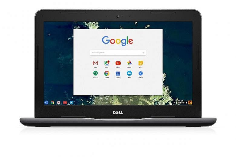 Dell's Chromebook 13 3380 has an Activity Light at the corner of the lid which students can use to signal to the teacher in a classroom..