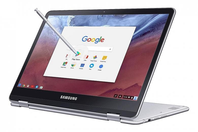 A stylus menu pops up when you eject the stylus from the side of the Samsung Chromebook Plus.