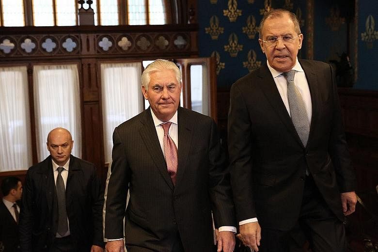 US Secretary of State Rex Tillerson (left) and Russian Foreign Minister Sergei Lavrov ahead of their bilateral meeting in Moscow yesterday, which got off to a rather icy start.