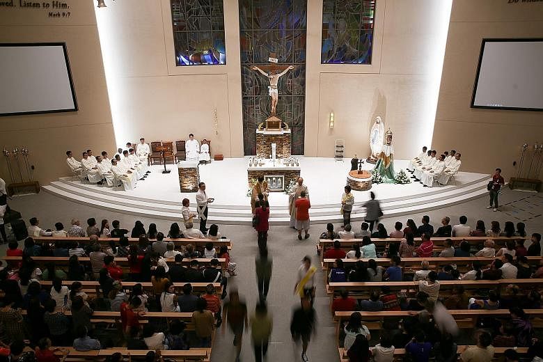 Some 1,000 worshippers attended mass at the newly built Church of The Transfiguration in Punggol Central yesterday. The church, which sits on a 3,000 sq m piece of land, will be the 32nd Roman Catholic church in the Archdiocese's stable after its ded