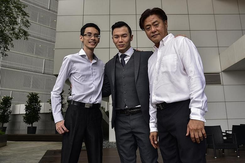 Mr Francis Leo (far right) with his bosses at Pinnacle One Consultancy - CEO Jack Ser (centre) and chief operating officer Kenneth Tan - who are impressed at how much he has learnt through the PCP.