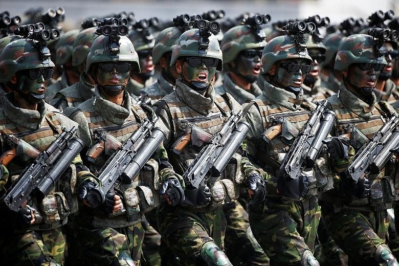 The Korean People's Army special forces were unveiled at a military parade to mark the 105th anniversary of the birth of North Korea's founder last Saturday.