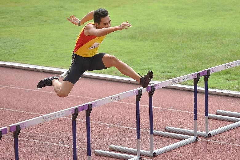 HCI captain Randall Choo, 18, clocked 57.57sec to win the A Division 400m hurdles, ahead of RI's Isaac Toh (58.81sec) and ACJC's Loh Yuan Yee (59.32sec) yesterday. It was one of three golds the school picked up on the penultimate day of the meet.