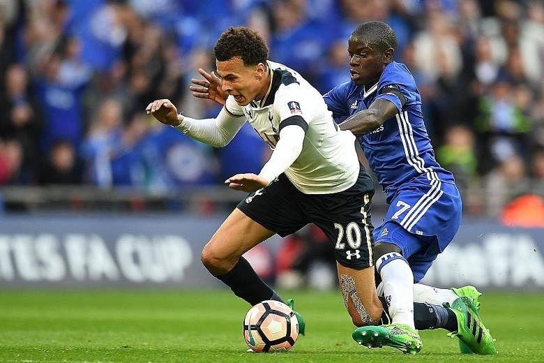 Chelsea's N'Golo Kante (No. 7) vying for the ball with Spurs' Dele Alli. Kante won the PFA Player of the Year gong, while Alli was awarded the PFA Young Player of the Year accolade for the second year in a row.