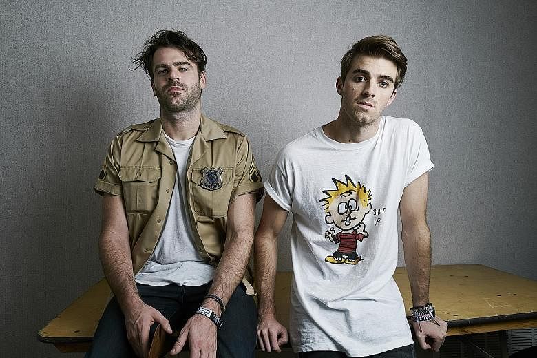 Electronic dance music duo The Chainsmokers, comprising Alex Pall (far left) and Andrew Taggart, and pop act Ariana Grande will make their Singapore debut.