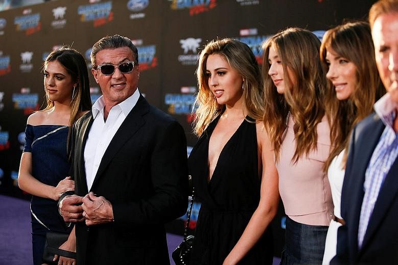 Sylvester Stallone with (above, from left) his daughters Sistine, Sophia and Scarlet and wife Jennifer Flavin at the premiere of Guardians Of The Galaxy Vol. 2 in Hollywood last week. Kurt Russell also stars in the sequel.