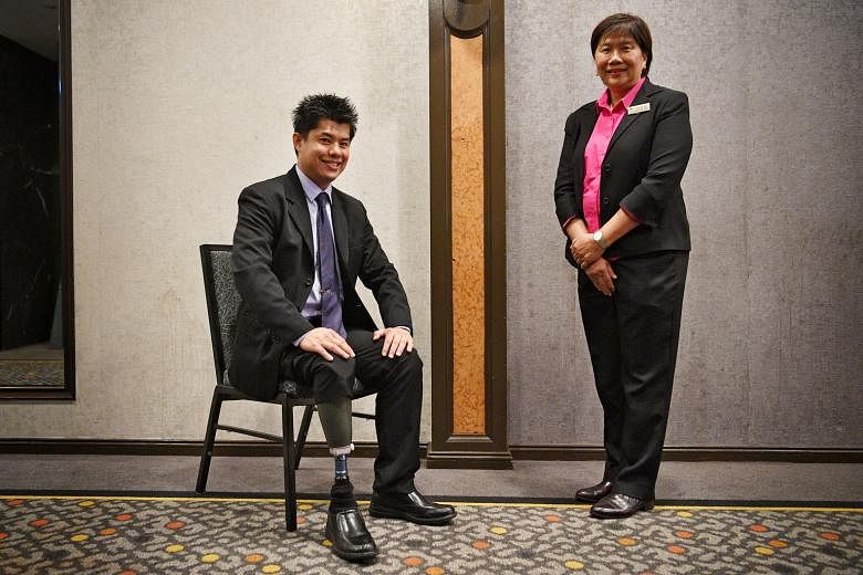 Prosthetist Desmond Tong and community care nurse Chin Soh Mun were among 98 award recipients at the Healthcare Humanitarian Awards yesterday.