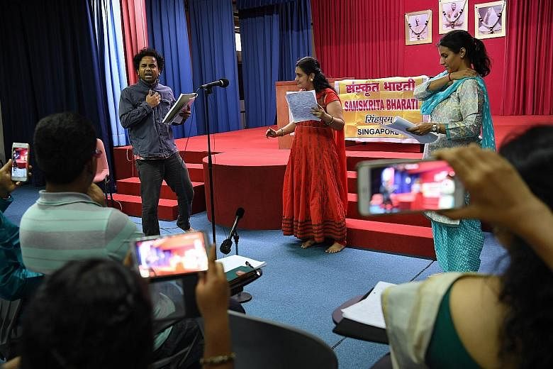 Adult learners of Sanskrit at the Ramakrishna Mission in Bartley Road practise their conversational skills in monthly show-and-tell sessions, where they can tell stories, sing popular Bollywood songs translated into the ancient language or engage in 