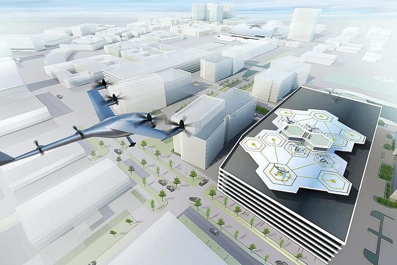 The Uber plan includes partnerships for "vertiports" for the flyers to take off and land, along with charging stations for the transporters, which are expected to be mainly electric-powered.