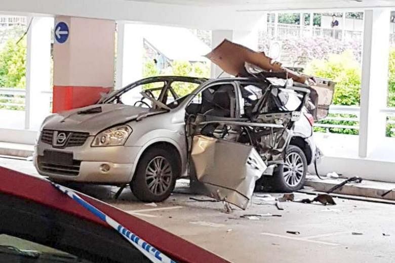 A man in his 40s suffered burns on his chest and limbs after a car exploded in a multi-storey carpark in Bukit Batok East Avenue 3 yesterday. He was later taken to Singapore General Hospital. A video put up on Facebook showed the man crying in pain, with 