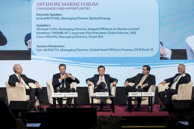 (From left) Mr Geir Sjurseth, managing director and global head offshore finance at DVB Bank, with Rystad Energy managing partner Jarand Rystad, Keppel Offshore & Marine managing director Michael Chia, ABS corporate vice-president for global marine M