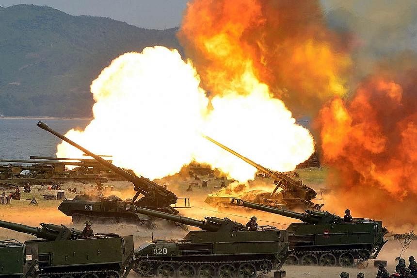 A demonstration by North Korea's army during the celebration of the country's 85th anniversary. The US hopes to muster UN support to stop Pyongyang's nuclear missile programme.