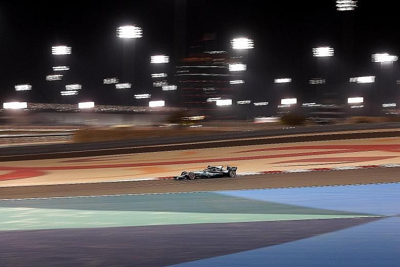 Mercedes driver Lewis Hamilton competing during qualifying for the Bahrain Grand Prix. He was second after a DRS issue.