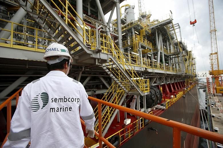 A floating production, storage and offloading vessel in Jurong Shipyard. Sembcorp Marine noted that oil prices are more stable, and global exploration and production spending is expected to rise this year.