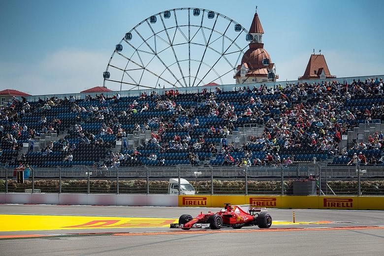 Ferrari's Sebastian Vettel on his way to taking pole position for today's Russian Formula One Grand Prix in Sochi. The last time Ferrari took the front row was at the 2008 French Grand Prix.