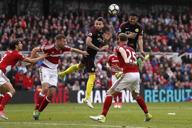 Gabriel Jesus heading home Manchester City's equaliser in their 2-2 draw against Middlesbrough. City may see this as two points dropped rather than one gained after failing to capitalise on their neighbours Manchester United failing to beat Swansea i