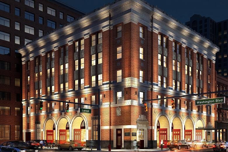 A rendering of the planned exterior of the Detroit Foundation Hotel, which occupies Detroit's former Fire Department headquarters.