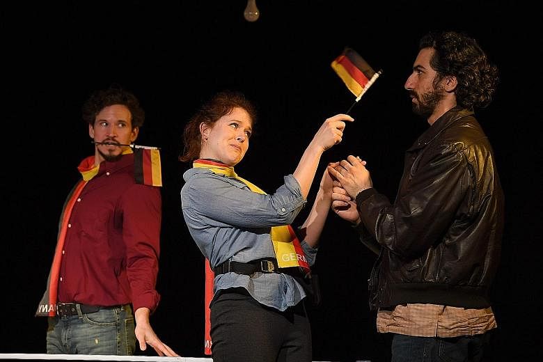 (From left) Brandon Espinoza, Claire Neumann and Joe Joseph in Baghdaddy. The musical tells the true story of an Iraqi defector, whose claims about weapons of mass destruction became justification for the 2003 US-led invasion of Iraq.