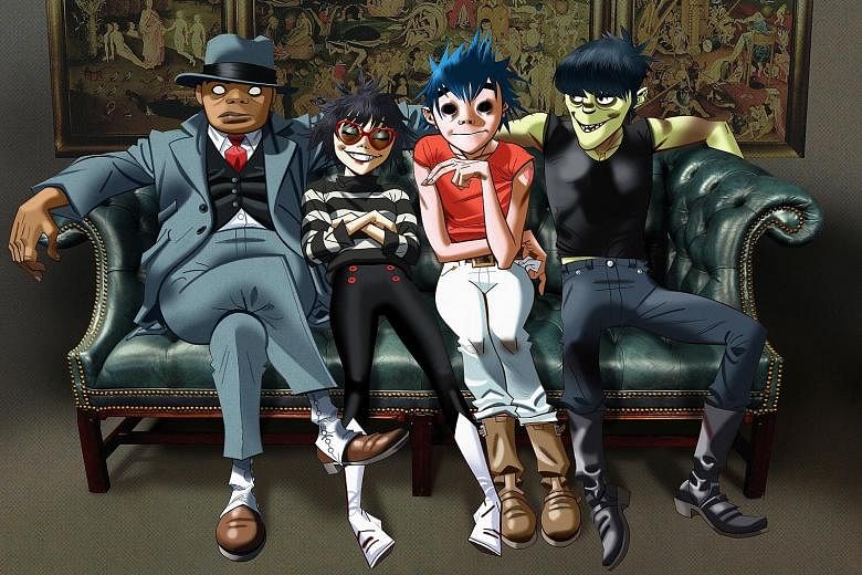 Gorillaz are made up of four cartoon characters: (above from left) Russel Hobbs, Noodle, 2-D and Murdoc Niccals.