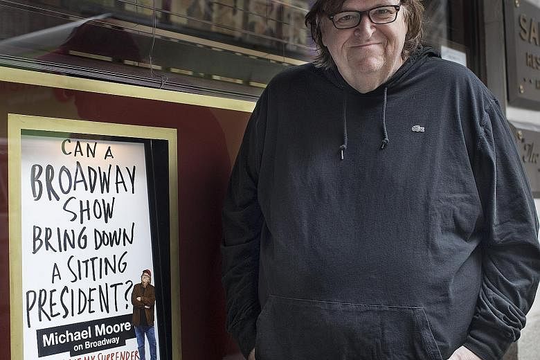 Film-maker Michael Moore will perform The Terms Of My Surrender on Broadway eight times a week for 12 weeks, starting in July.