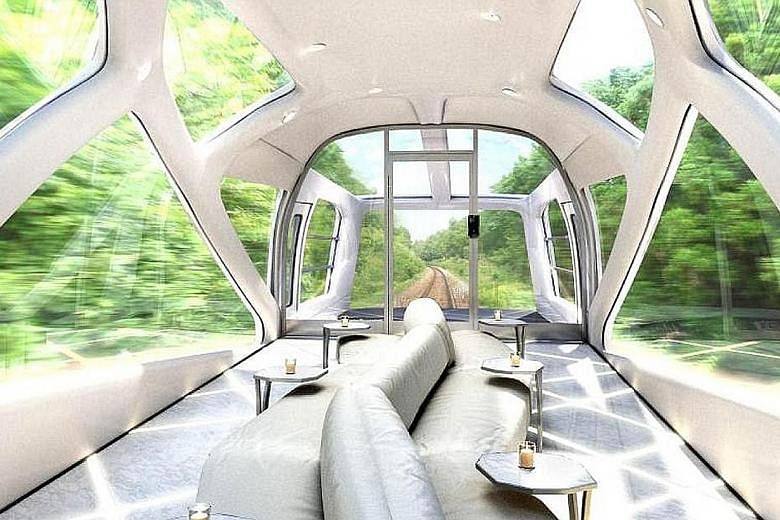 The East Japan Railway Co has launched a new luxury sleeper train, which has glass ceilings and walls built into two observatory coaches for passengers to watch the passing scenery. The train made its maiden voyage on Monday.