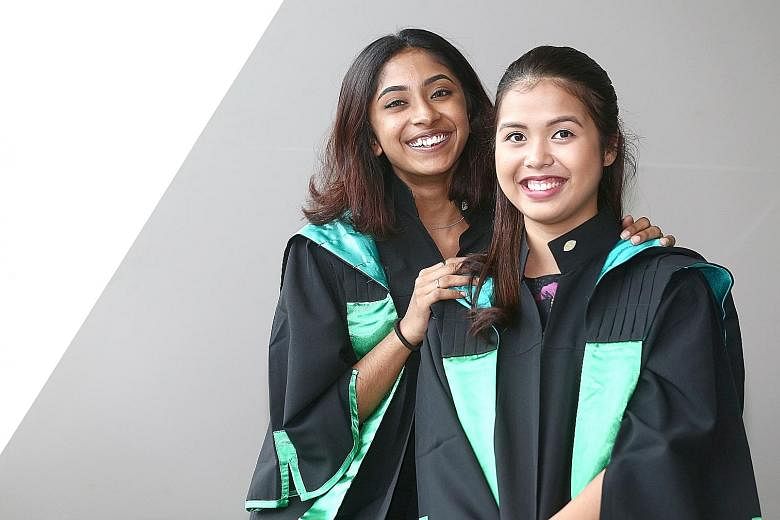 Republic Polytechnic graduates Ashiviny Rajendran (left) and Kristina Manik are both part of the pioneer batch from RP's Diploma in Human Resource Management with Psychology programme.