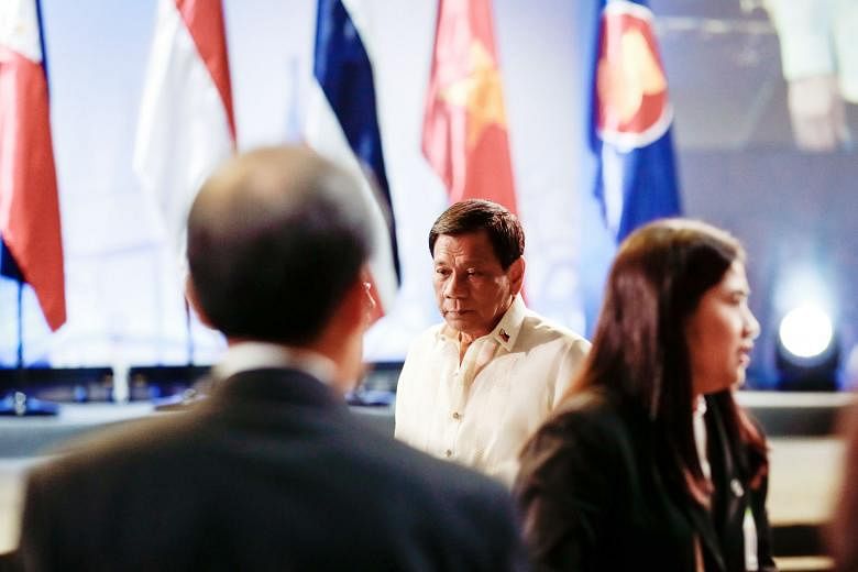 Mr Rodrigo Duterte at last week's Asean Summit in Manila. The writer says the Filipino leader had shielded China from criticism at the summit, likely in hopes of concessions from Beijing during an upcoming visit there. While this serves the Philippines' i