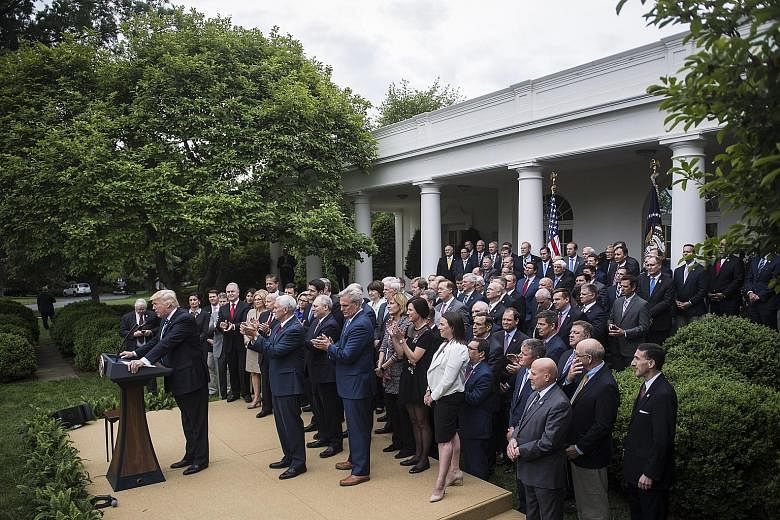 US President Donald Trump speaking in the White House Rose Garden after the House of Representatives pushed through a healthcare Bill on Thursday.