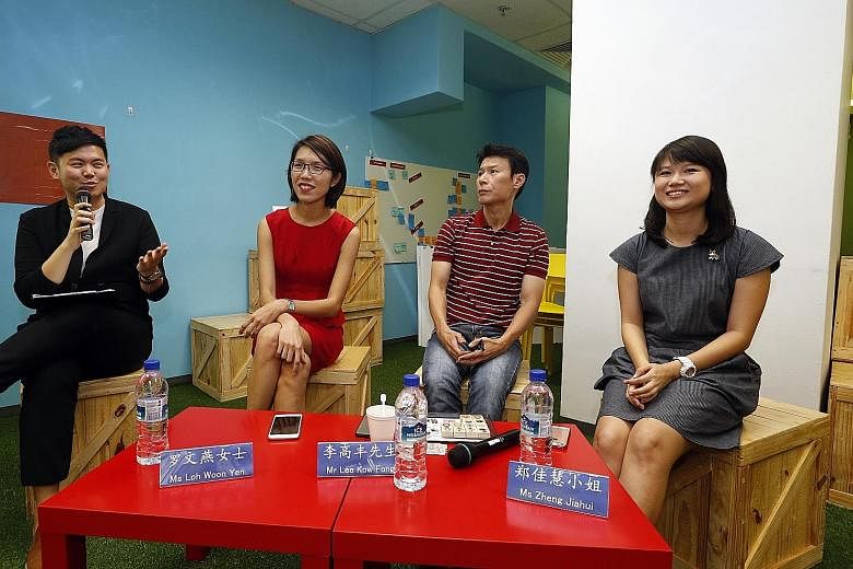 (From left) UFM100.3 radio DJ Chang Cheng Yao; SPH Chinese Media Group's vice-president of culture, education and new growth Loh Woon Yen; illustrator Lee Kow Fong, better known as Ah Guo; and Parade.Made founder Zheng Jiahui, whose rubber stamps wil