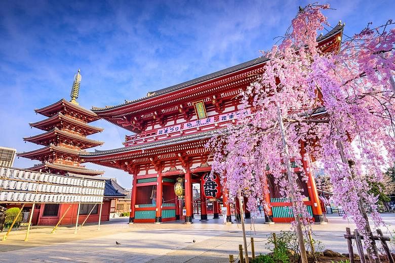 Book a return flight to Tokyo to visit Asakusa (left) and get a Grab promotional code worth $10.