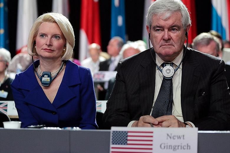The decision to nominate Mrs Callista Gingrich, seen here with husband Newt Gingrich in 2013, as the next US envoy to the Holy See is reportedly pending approval from the Office of Government Ethics.