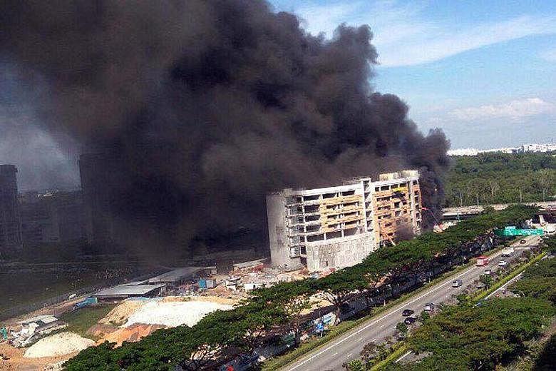 Residents in the nearby Housing Board blocks along Punggol Field Walk noticed thick smoke billowing from the site at about 4.30pm yesterday. SCDF said in a Facebook post late last night that the fire had involved contents on the site and damaged an a
